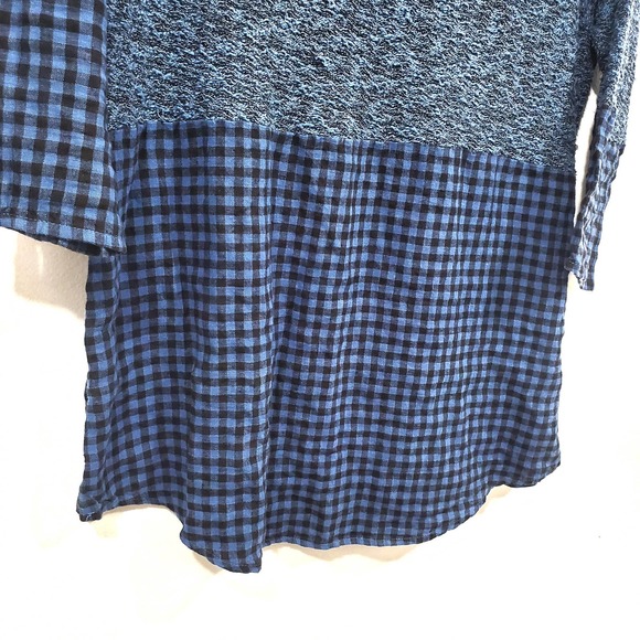Cutloose Blue Plaid Mix Media Long Sleeve Knit Tunic Top Size S - Picture 6 of 12